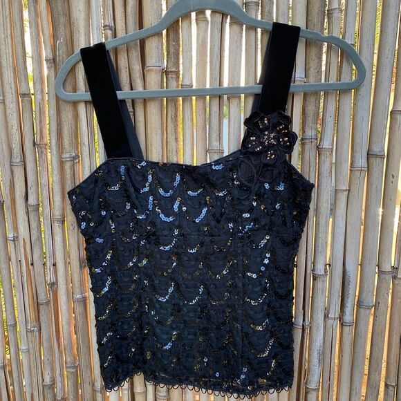 Nanette Lepore all over Sequins sleeveless cami Top sz 4 Y2K babydoll whymsycal - Picture 2 of 9